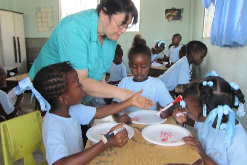 Diane helps in class at Christian Light School 